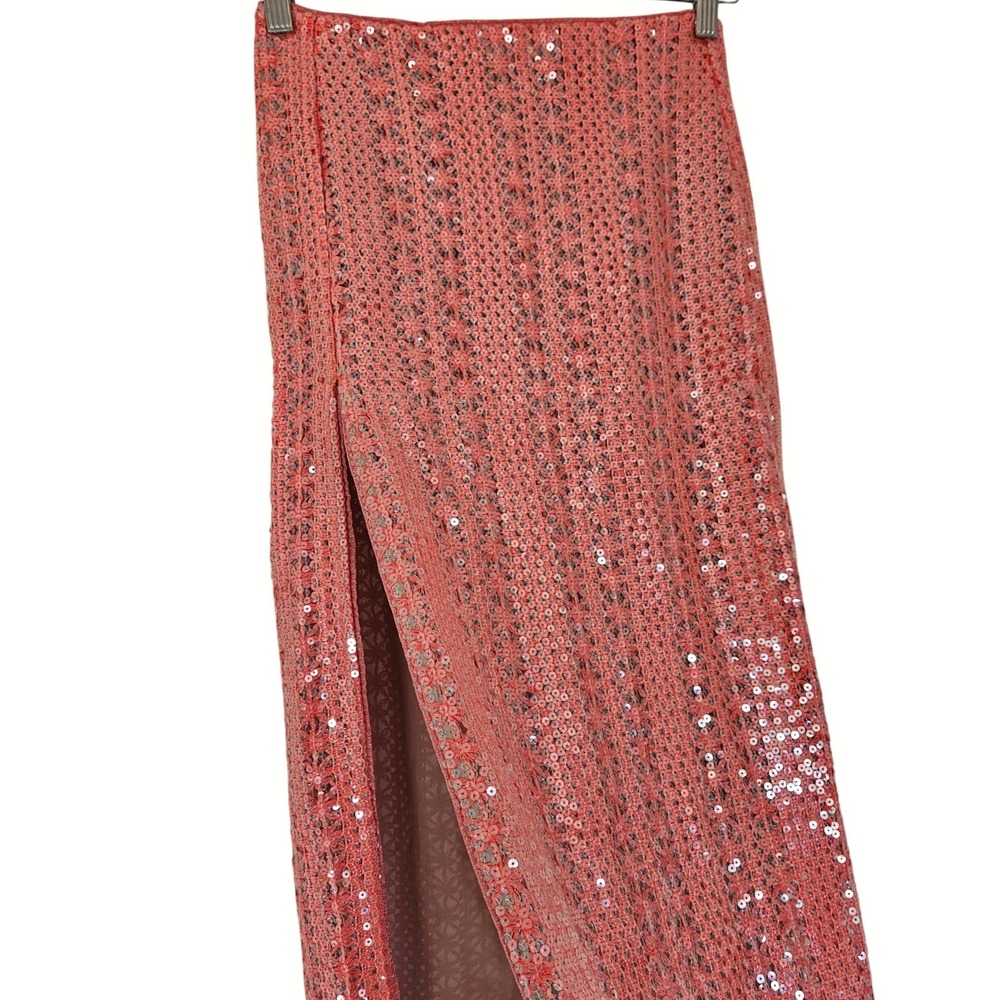 Michael Costello x REVOLVE Catiana Sequin Maxi Skirt Coral Pink High Slit XS New - Picture 6 of 12